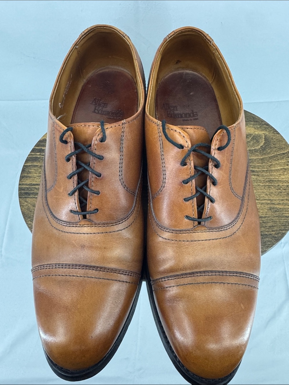 Allen Edmonds Mens Brookwood Leather Cap Toe Dress Shoes in Cognac, sz 11 - Picture 2 of 15